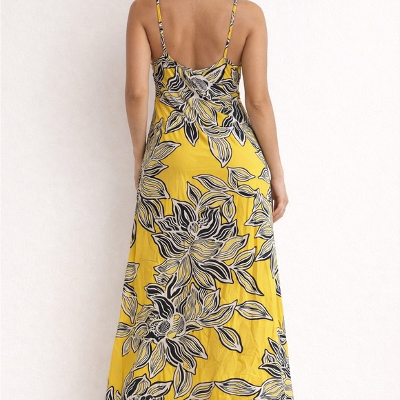 Yellow Floral Maxi Dress with Tie Front - Picture 2 of 2